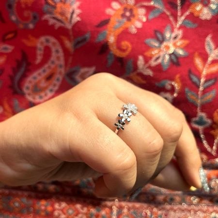 92.5 Sterling Silver Floral Pearl Adjustable Cocktail Ring